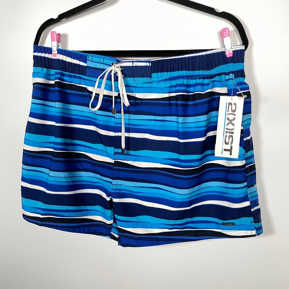 2(X)IST Mens Estate Blue Striped Swim Trunks XL Board Shorts 101012 NWT
